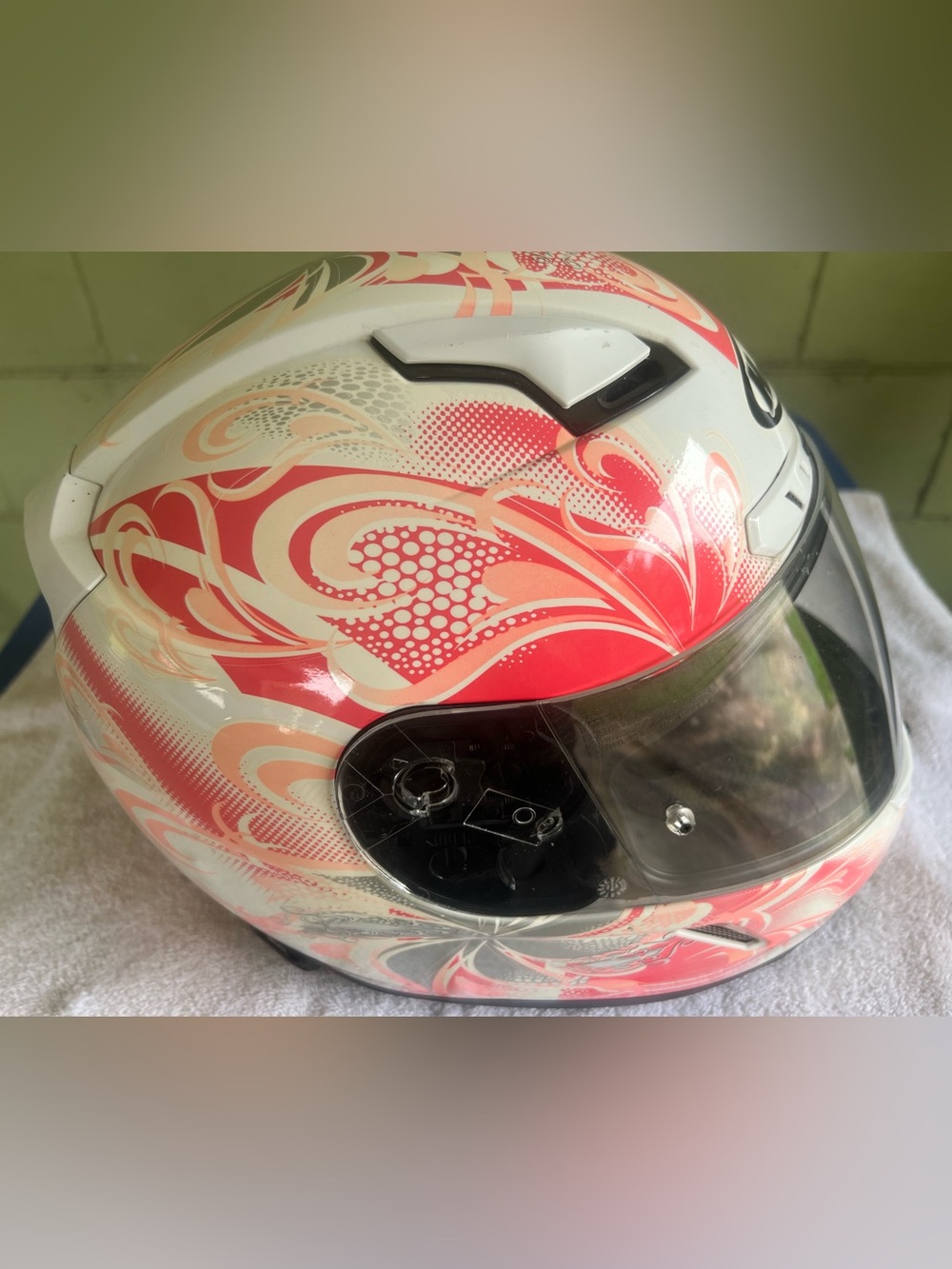 Pink & White Full-Face Motorcycle Helmet , Size Medium